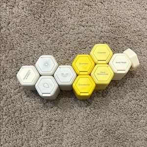 Hexagonal Travel Toiletry Set - Yellow and White